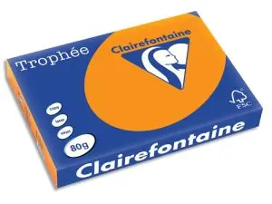PAPIER COULEUR CLAIREFONTAINE TROPHÉE MULTIFONCTION A3 80G/M2 COULEURS INTENSES ORANGE VIF PAQUET 500 FEUILLES
