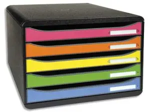 MODULE CLASSEMENT EXACOMPTA BIG BOX 5 TIROIRS A4+ À L'ITALIENNE SUPERPOSABLE BUTÉE 270X355X271MM COLORIS ARLEQUIN