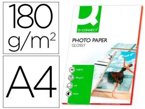 PAPIER PHOTO Q-CONNECT JET D'ENCRE GLACÉ BRILLANT A4 1      80G/M2 COMPATIBLE TOUTE IMPRIMANTE PAQUET 50 FEUILLES