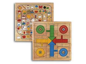 JEU PETITS CHEVAUX/JEU DE L'OIE 2 PLATEAUX EN BOIS 33X33CM