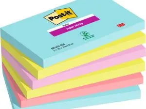 BLOC-NOTES POST-IT SUPER STICKY COULEUR CARNIVAL 76X127MM 90F AHESIF RENFORCE BLEU VERT ROSE 6 BLOCS 655655