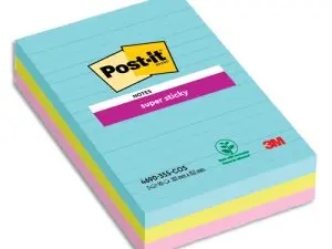 BLOC-NOTE REPOSITIONNABLE POST-IT SUPER STICKY 101X152MM COSMIC LIGNE 90F COLORIS ASSORTIS PACK 3 UNITES