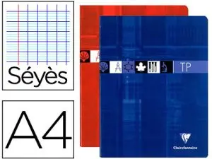 CAHIER PIQUÉ CLAIREFONTAINE TRAVAUX PRATIQUES PAPIER VÉLIN VELOUTÉ A4 21X29,7CM 80 PAGES 40 SÉYÈS/40 UNIES 90G