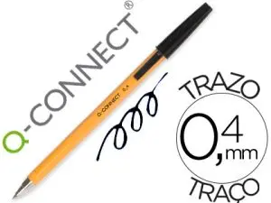 STYLO-BILLE Q-CONNECT ÉCRITURE FINE 0.3MM ENCRE CLASSIQUE BILLE INDÉFORMABLE CAPUCHON ENCRE COULEUR NOIR