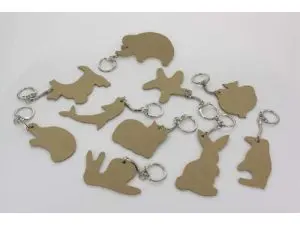 PORTE-CLES O'COLOR BOIS A DECORER FORMES ANIMAUX 7CM    SACHET 10 UNITES