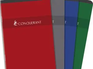 CARNET PIQUÉ CONQUÉRANT SEPT PAPIER SURFIN 70G COUVERTURE CARTE COUCHÉE VERNIE 250G 9X14CM 96 PAGES 5X5MM