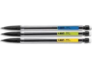 PORTE-MINE BIC MATIC CLASSIC 0.7MM EMBOUT GOMME CORPS TRANSPARENT INTÉRIEUR GRIS AGRAFE COLORÉE 3 MINES HB ORIGINAL