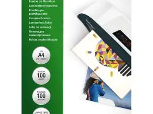 POCHETTE PLASTIFICATION FELLOWES À CHAUD POLYESTER TRANSPARENT RÉSISTANT EAU FORMAT A4 100 MICRONS BOÎTE 100 UNITÉS