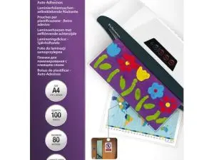 POCHETTE PLASTIFICATION FELLOWES À CHAUD POLYESTER TRANSPARENT RÉSISTANT EAU FORMAT A4 80 MICRONS DOS ADHÉSIF BOÎTE 100U