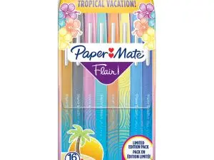 STYLO-FEUTRE PAPER MATE FLAIR TROPICAL POINTE MOYENNE 1MM LONGUE DURÉE DE VIE POCHETTE 16 COLORIS ASSORTIS