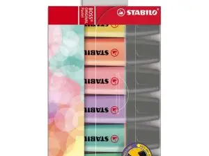SURLIGNEUR STABILO BOSS PASTEL TRACÉ 2/5MM POINTE BISEAUTÉE ENCRE UNIVERSELLE BASE EAU RÉSISTANTE LUMIÈRE POCHETTE 6U