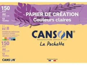 PAPIER DESSIN CANSON COLORLINE GRAIN FIN 150G A4 COLORIS PASTELS POCHETTE 12F