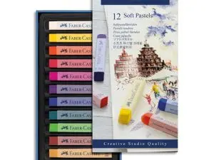 PASTEL TENDRE FABER-CASTELL GOLDFABER STUDIO CARRÉ 66MM COLORIS BRILLANT INTENSE BONNE RÉSISTANCE LUMIÈRE BOÎTE 12U
