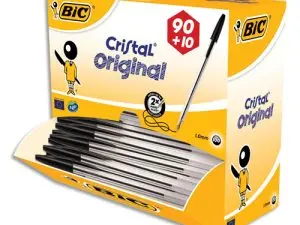 STYLO-BILLE BIC CRISTAL ÉCRITURE MOYENNE 0.5MM ENCRE CLASSIQUE NOIRE BILLE INDÉFORMABLE PACK ÉCONOMIQUE 100 UNITÉS