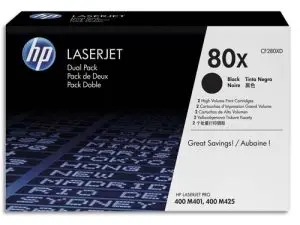 TONER HP N.80X LASERJET PRO DOUBLE PACK CF280XD POUR 400 M 401 DNE / 400 M 401 N ET 400 MFP / M 425 DW ET PLUS COULEUR