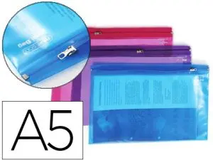 CHEMISE RAPESCO 422G A5 148X210MM ZIP MÉTAL TRANSLUCIDE COLORIS ASSORTIS LOT 25 UNITÉS