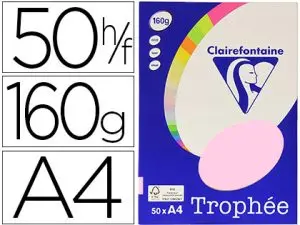 PAPIER COULEUR CLAIREFONTAINE TROPHÉE PERSONAL PAPER PACK A4 160G/M2 ROSE PASTEL PAQUET 50 FEUILLES UNICOLORES