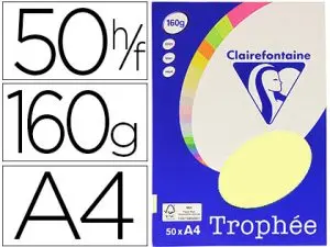 PAPIER COULEUR CLAIREFONTAINE TROPHÉE PERSONAL PAPER PACK A4 160G/M2 JAUNE CANARI PAQUET 50 FEUILLES UNICOLORES