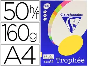 PAPIER COULEUR CLAIREFONTAINE TROPHÉE PERSONAL PAPER PACK A4 160G/M2 JAUNE SOLEIL 50 FEUILLES COULEURS INTENSES