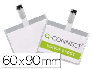 BADGE Q-CONNECT PVC CLIP BRISTOL BLANC IDÉAL CONFÉRENCES RÉUNIONS RÉCEPTIONS 90X60MM