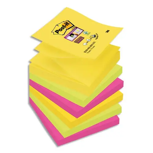BLOC-NOTES POST-IT RECHARGES Z-NOTES SUPER STICKY CARNIVAL 76X76MM 100F REPOSIT ADHESIF RENFORCÉ 6 BLOCS