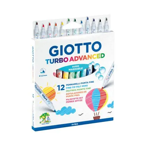 FEUTRE COLORIAGE GIOTTO TURBO ADVANCED CAPUCHON VENTILÉ POINTE FINE ENCRE BASE EAU COLO RIS ASSORTIS ÉTUI 12 UNITÉS
