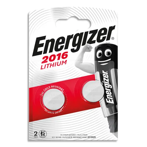 PILE ENERGIZER MINIATURE APPAREILS ÉLECTRONIQUES I.C.E. CR2016 3V BLISTER 2 UNITÉS