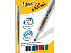 MARQUEUR BIC VELLEDA 1791 EFFAÇABLE POINTE BISEAUTÉE TRACÉ 2/5MM CORPS PLASTIQUE ENCRE CÉTONE BOÎTE 4 UNITÉS