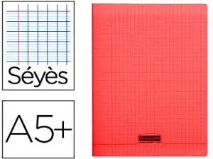CAHIER PIQUÉ CLAIREFONTAINE COUVERTURE POLYPROPYLÈNE TRANSPARENTE A5+ 17X22CM 96 PAGES 90G SÉYÈS COLORIS ROUGE