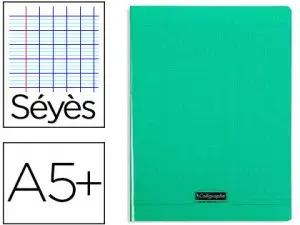 CAHIER PIQUÉ CLAIREFONTAINE COUVERTURE POLYPROPYLÈNE TRANSPARENTE A5+ 17X22CM 96 PAGES 90G SÉYÈS COLORIS VERT