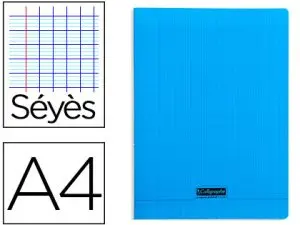 CAHIER PIQUÉ CLAIREFONTAINE COUVERTURE POLYPROPYLÈNE TRANSPARENTE A4 21X29,7CM 96 PAGES 90G SÉYÈS COLORIS BLEU