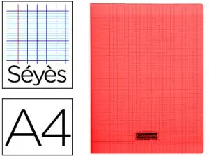 ÇAHIER PIQUÉ CLAIREFONTAINE COUVERTURE POLYPROPYLÈNE TRANSPARENTE A4 21X29,7CM 96 PAGES 90G SÉYÈS COLORIS ROUGE