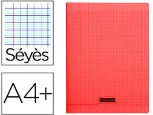 CAHIER PIQUÉ CLAIREFONTAINE COUVERTURE POLYPROPYLÈNE TRANSPARENTE A4+ 24X32CM 96 PAGES 90G SÉYÈS COLORIS ROUGE