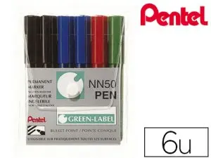MARQUEUR PENTEL NN50 PERMANENT POINTE OGIVE TRACÉ 1.1MM ENCRE INDÉLÉBILE CORPS PLASTIQUE RECYCLÉ TOUT SUPPORT 6 UNITÉS
