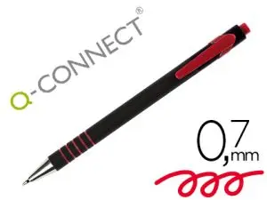 STYLO-BILLE Q-CONNECT LAMBDA RÉTRACTABLE ÉCRITURE MOYENNE 0.7MM POINTE MÉTAL CORPS CAOUTCHOUC COULEUR ENCRE ROUGE