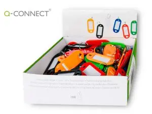 PORTE-CLÉS Q-CONNECT PORTE-ÉTIQUETTE PLASTIQUE 50X22MM 5 COLORIS ASSORTIS PRÉSENTOIR 100 UNITÉS