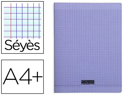 CAHIER PIQUÉ CLAIREFONTAINE COUVERTURE POLYPROPYLÈNE TRANSPARENTE A4+ 24X32CM 96 PAGES 90G SÉYÈS COLORIS VIOLET