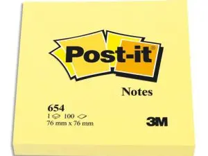 BLOC-NOTES POST-IT COULEURS NÉON 76X76MM 100F REPOSITIONNABLES COLORIS JAUNE FLUO