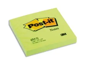 BLOC-NOTES POST-IT COULEURS NÉON 76X76MM 100F REPOSITIONNABLES COLORIS VERT FLUO
