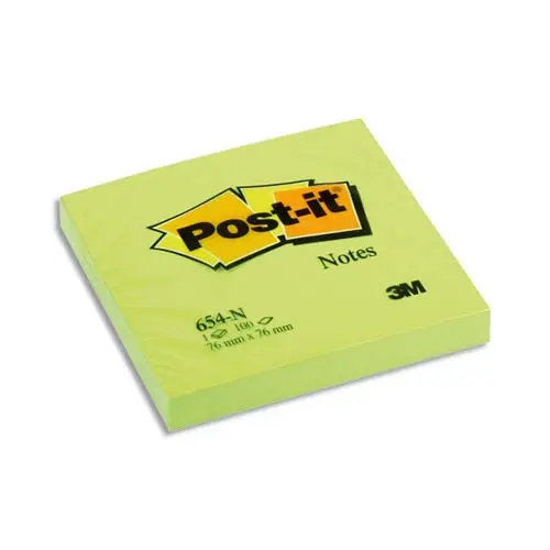 BLOC-NOTES POST-IT COULEURS NÉON 76X76MM 100F REPOSITIONNABLES COLORIS VERT FLUO