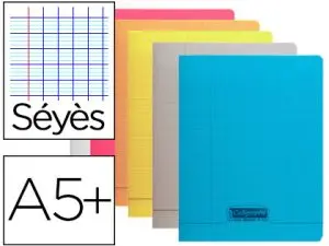 CAHIER PIQUÉ CLAIREFONTAINE COUVERTURE POLYPROPYLÈNE TRANSPARENT A5+ 17X22CM 96 PAGES 90G SÉYÈS VIOLETS.