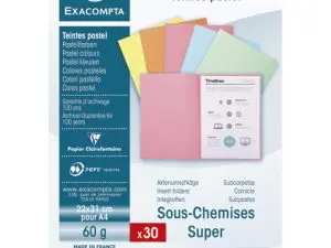 SOUS-CHEMISE EXACOMPTA SUPER 220X310MM 60G COLORIS ASSORTIS PACK 30 UNITÉS