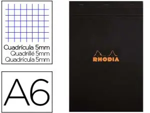 BLOC BUREAU RHODIA A6 PAPIER VÉLIN SURFIN COUVERTURE ENDUITE ENVELOPPANTE 105X148MM 80F DÉTACHABLES 80G 5X5MM NOIR