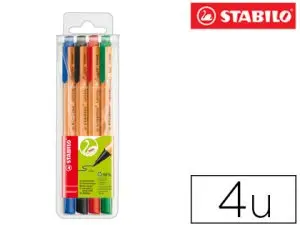 STYLO-FEUTRE STABILO GREENPOINT PLASTIQUE RECYCLE ÉCRITURE LARGE 0.8MM POINTE ROBUSTE CLIP POCHETTE 4 COLORIS ASSORTIS