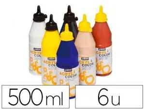 PEINTURE ACRYLIQUE PÉBÉO ACRYLCOLOR INDÉLÉBILE COUVRANTE BRILLANTE TOUS SUPPORTS ASSORTIMENT 6 FLACONS 500ML