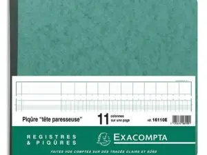 MANIFOLD COMPTABLE EXACOMPTA PIQUÉ TÊTE PARESSEUSE 270X320MM HORIZONTAL 28 LIGNES 80 PAGES 11 COLONNES/PAGE