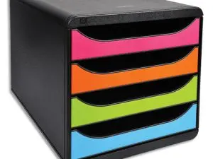 MODULE CLASSEMENT EXACOMPTA BIG BOX 4 TIROIRS OUVERTS MONOBLOC ULTRA RIGIDE 347X278X267MM COLORIS NOIR/ARLEQUIN