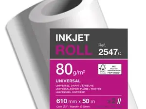 PAPIER CLAIREFONTAINE UNIVERSEL BLANC LARGEUR 610MMX50M 80G APPLICATION JET D'ENCRE BOBINE