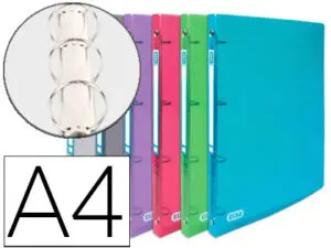 CLASSEUR OXFORD HAWAÏ 4 ANNEAUX RONDS 30MM POLYPROPYLÈNE SUPÉRIEUR 5/10E 310X245MM DOS 40MM ÉTIQUETTE DOS INCOLORE