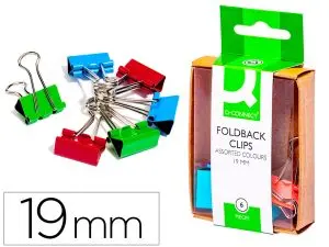 PINCE Q-CONNECT DOUBLE CLIP LARGEUR 19MM BOÎTE PLASTIQUE 6 UNITÉS COLORIS ASSORTIS